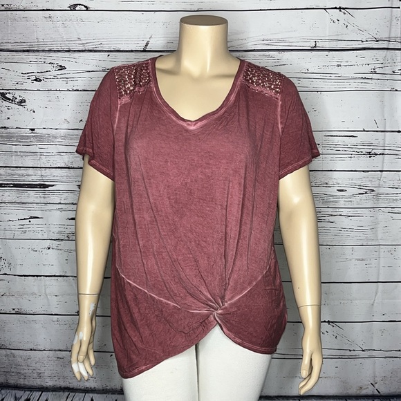 Maurices Tops - Maurices 24/7 NWT Size 2 Washed Purple Crochet Lace Knot Hemline Knit Top Shirt